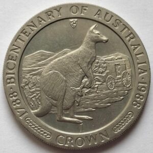 Остров Мэн 1 крона, 1988года 200 лет Австралии, кенгуру большая монета!