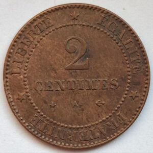 Франция 2 сантима 1877года. Не частая! 116