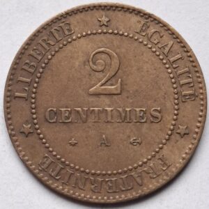 Франция 2 сантима 1879года. Редкая! 215