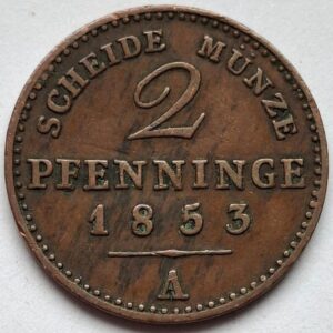 Пруссия 2 пфеннига, 1853года 185