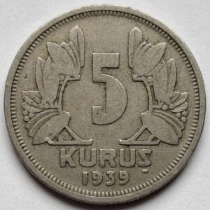 Турция 5 курушей 1939года 219